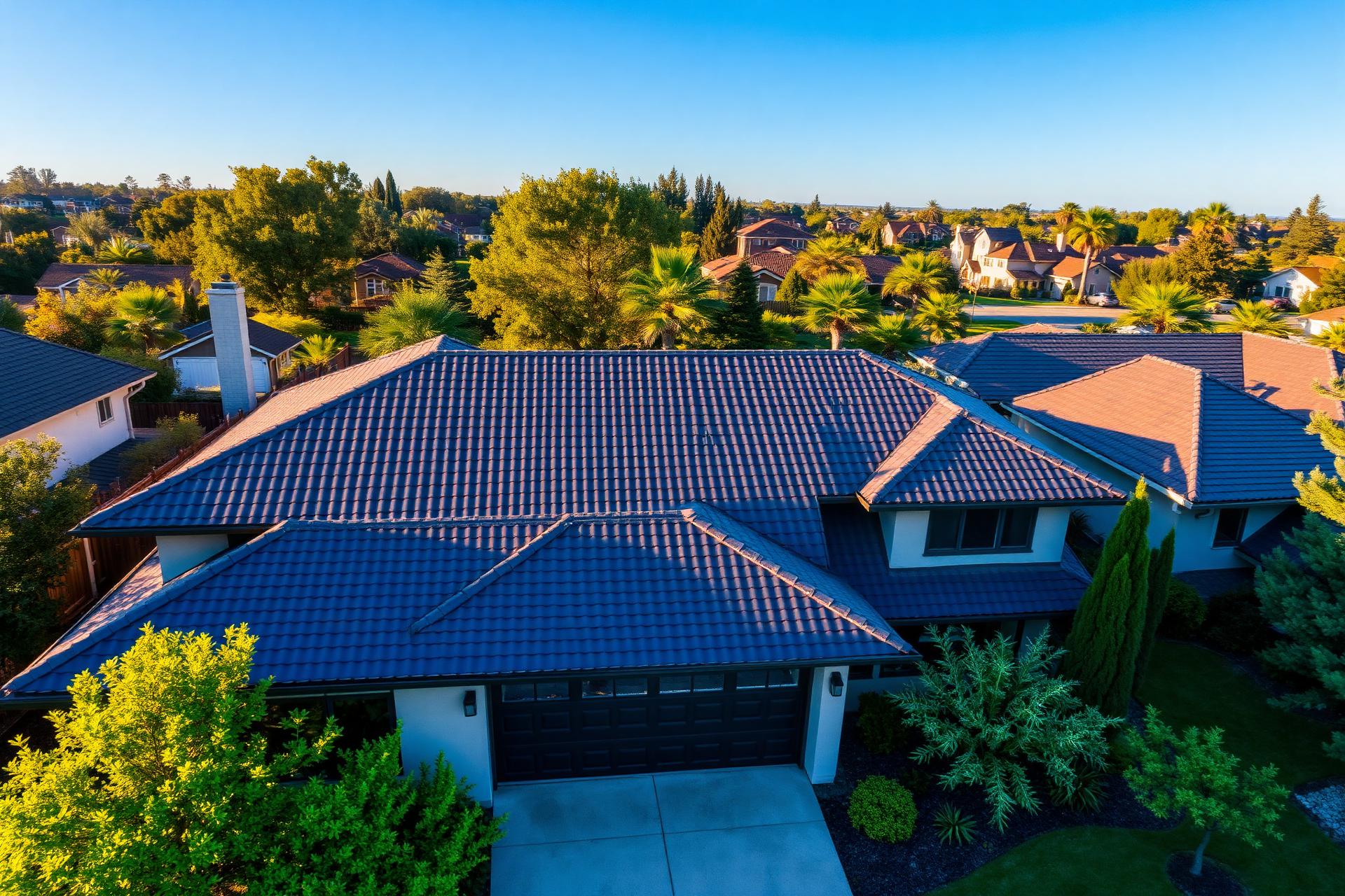 Aerial view of a treated tile roof